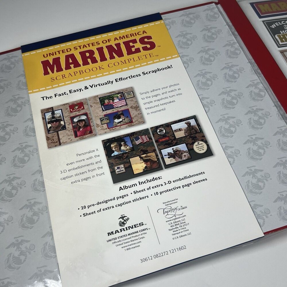 United States Marines Postbound Red Scrapbook Album 12x12 With License Plate - Picture 6 of 10